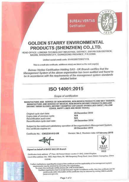 China Golden Starry Environmental Products (Shenzhen) Co., Ltd. Certificaten